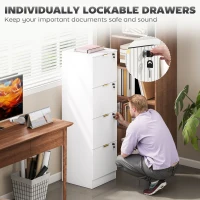 HOMCOM Lockable Filing Cabinet with 4 Fluted Drawers, File Cabinet with Adjustable Hanging Rails for A4 Letter Files, White(m-6)