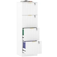 HOMCOM Lockable Filing Cabinet with 4 Fluted Drawers, File Cabinet with Adjustable Hanging Rails for A4 Letter Files, White(m-11)