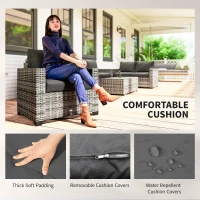 Outsunny Patio Furniture Set, Cushions, Sofa, Loveseat, Storage Table, Gray(m-6)