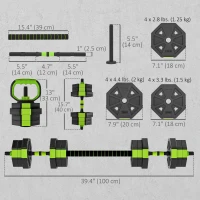Soozier 4-in-1 Adjustable Dumbbell Set, Used as Kettlebell, Barbell, Dumbbell, Push-Up Stand, 44lbs Free Weights Set, Green(m-3)