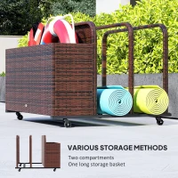 Outsunny PE Rattan Pool Float Storage Organizer with Wheels, Mixed Brown(m-5)