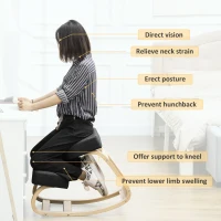 HOMCOM Ergonomic Kneeling Chair, Wood Kneel Stool with Thick Pads, Desk Knee Chair, Improve Posture, Black(m-5)