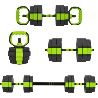 Soozier 4-in-1 Adjustable Dumbbell Set, Used as Kettlebell, Barbell, Dumbbell, Push-Up Stand, 66lbs Free Weights Set, Green(m-2)