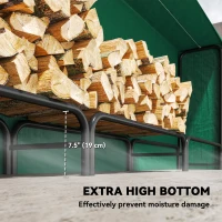 Outsunny Firewood Rack with Waterproof Cover, 500 kg Log Storage Holder with Steel Chains, 142" x 14" x 39", Dark Green(m-5)