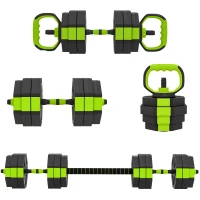 Soozier 4-in-1 Adjustable Dumbbell Set, Used as Kettlebell, Barbell, Dumbbell, Push-Up Stand, 66lbs Free Weights Set, Green(m-11)