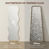 HOMCOM 64" x 21" Full Length Mirror, Irregular Wavy Frameless Full Body Mirror with Pine Wood Base for Bedroom, Black(m-7)