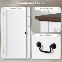 HOMCOM Farmhouse Sideboard with Charging Station and Thickened Top, 58" Buffet Cabinet with 2 Soft-Close Drawers, White(m-9)