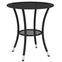 Outsunny Outdoor Rattan Dining Table, Patio Wicker Round Coffee Table with 2-Tier Storage Shelf, Black(m-11)