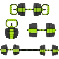 Soozier 4-in-1 Adjustable Dumbbell Set, Used as Kettlebell, Barbell, Dumbbell, Push-Up Stand, 55lbs Free Weights Set, Green(m-2)