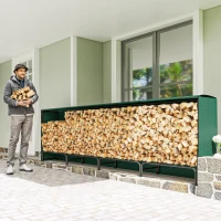 Outsunny Firewood Rack with Waterproof Cover, 500 kg Log Storage Holder with Steel Chains, 142" x 14" x 39", Dark Green(m-1)