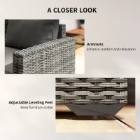 Outsunny Patio Furniture Set, Cushions, Sofa, Loveseat, Storage Table, Gray(m-7)