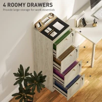 HOMCOM 4 Drawer Filing Cabinet with Lock, Boho File Cabinet for A4 Letter Size Files with Decorative Rattan Accents, Oak(m-4)