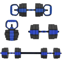 Soozier 4-in-1 Adjustable Dumbbell Set, Used as Kettlebell, Barbell, Dumbbell, Push-Up Stand, 66lbs Free Weights Set, Blue(m-2)