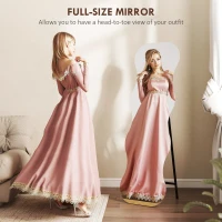 HOMCOM 64" x 21" Full Length Mirror, Irregular Wavy Frameless Full Body Mirror with Pine Wood Base for Bedroom, Black(m-4)