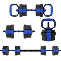 Soozier 4-in-1 Adjustable Dumbbell Set, Used as Kettlebell, Barbell, Dumbbell, Push-Up Stand, 44lbs Free Weights Set, Blue(m-11)