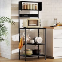 HOMCOM Baker's Rack with Charing Station, Microwave Shelf with Power Outlet, USB Charger and 5 Hooks, Black(m-8)