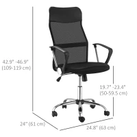 HOMCOM Ergonomic Mesh Office Chair, High Back Computer Desk Chair with Adjustable Height, Tilt Function, Armrest, 360° Swivel for Home Office, Black(m-3)