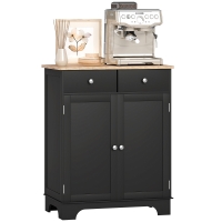 HOMCOM Kitchen Storage Cabinet, Sideboard Floor Cupboard with Solid Wood Top, Adjustable Shelf, and 2 Drawers, Black