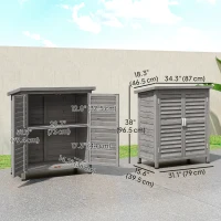 Outsunny Wooden Garden Storage Shed Kit Wood Garage Tool Organisation Cabinet with 2 Door , 34" x 18" x 38", Grey(m-3)