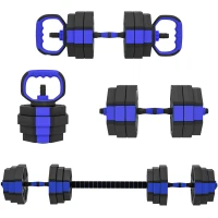 Soozier 4-in-1 Adjustable Dumbbell Set, Used as Kettlebell, Barbell, Dumbbell, Push-Up Stand, 55lbs Free Weights Set, Blue(m-2)