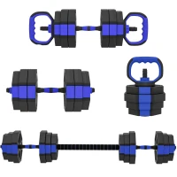 Soozier 4-in-1 Adjustable Dumbbell Set, Used as Kettlebell, Barbell, Dumbbell, Push-Up Stand, 55lbs Free Weights Set, Blue(m-11)