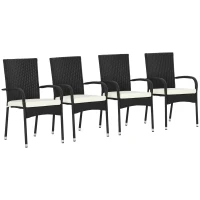 Outsunny Stackable 4 PE Rattan Outdoor Dining Chairs with Cushions, Patio Wicker Dining Chairs with Armrests & Backrest, Cream White(m-11)