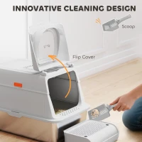 PawHut XL Stainless Steel Cat Litter Box, Kitty Litter Box with Flip Cover, Pedal, Deodorizer, for Big Cats(m-4)