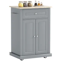 HOMCOM Rolling Kitchen Island Cart, Portable Serving Trolley Table with Drawer, Adjustable Shelf and 2 Towel Racks, Grey(m-1)