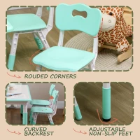 Qaba Kids Table and Chair Set with 4 Chairs, Adjustable Height, Easy to Clean, for 1.5 - 5 Years Old, Green(m-6)