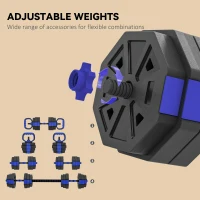 Soozier 4-in-1 Adjustable Dumbbell Set, Used as Kettlebell, Barbell, Dumbbell, Push-Up Stand, 55lbs Free Weights Set, Blue(m-5)