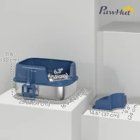 PawHut Stainless Steel Cat Litter Box, Cat Litter Box with High Side and Scoop, Anti-Leakage, Easy to Clean, Navy Blue(m-3)