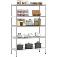 HOMCOM Bakers Rack, 5-Tier Stainless Steel Kitchen Storage Shelf with Adjustable Heights for Spices, Pots and Pans, Silver(m-11)