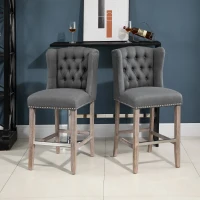 HOMCOM Counter Height Bar Stools Set of 2, Upholstered 26.75" Seat Height Barstools, Dark Gray(m-10)