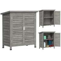 Outsunny Wooden Garden Storage Shed Kit Wood Garage Tool Organisation Cabinet with 2 Door , 34" x 18" x 38", Grey(m-2)