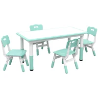 Qaba Kids Table and Chair Set with 4 Chairs, Adjustable Height, Easy to Clean, for 1.5 - 5 Years Old, Green(m-2)