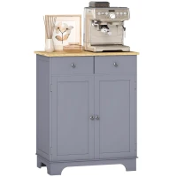 HOMCOM Kitchen Storage Cabinet, Sideboard Floor Cupboard with Solid Wood Top, Adjustable Shelf, and 2 Drawers, Gray(m-11)