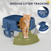 PawHut Stainless Steel Cat Litter Box, Cat Litter Box with High Side and Scoop, Anti-Leakage, Easy to Clean, Navy Blue(m-5)