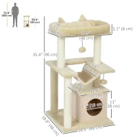 PawHut 39.25'' Cat Tree Tower Multi-Level Kitten House with Scratching Post Condo Hammock Bed Ball Toy - Beige(m-3)
