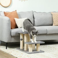 PawHut Cat Stairs with 2 Sisal Scratching Post for High Bed Couch, Adjustable 3-Tier Pet Stairs, White & Grey(m-8)