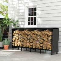 Outsunny 8ft Outdoor Firewood Rack with Cover, Adjustable Wood Storage Holder, Indoor Outdoor Log Rack, Black(m-8)