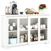 HOMCOM Sideboard Buffet Cabinet, Stackable Credenza, Coffee Bar Cabinet with Sliding Glass Door and Adjustable Shelf, White(m-1)