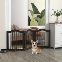 PawHut 24" Freestanding Pet Gate For Dogs with 2 Support Feet, Coffee(m-8)