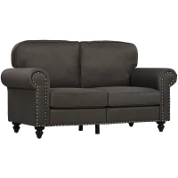 HOMCOM Mid Century Modern Loveseat Sofa, 2 Seater Small Couch with Nailhead Trim, for Living Room, Bedroom, Dark Brown(m-11)