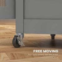 HOMCOM Rolling Kitchen Cart with Drawer and Glass Door Cabinet, Kitchen Island on Wheels with Towel Rack, Grey(m-5)