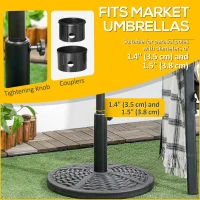 Outsunny 21 lbs Cement Round Market Umbrella Base Holder, 18" Heavy Duty Parasol Stand with Rattan Design for Patio, Black(m-4)