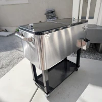 Outsunny 80 QT Rolling Cooling Bins Ice Chest on Wheels Outdoor Stand Up Drink Cooler Cart for Party, Silver(m-8)