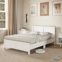 HOMCOM Full Bed Frame with Headboard, Modern Platform Bed Frame with Wooden Slats, No Box Spring Needed, Easy Assembly, White(m-8)