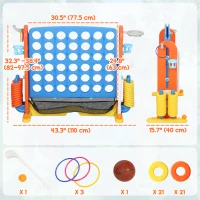 Qaba 4 in 1 Kids Jumbo Connect 4 Game Set with Basketball, Ring Toss, Golf, for Kids, Family, Indoor & Outdoor(m-3)