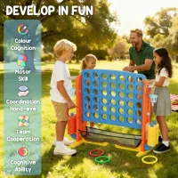 Qaba 4 in 1 Kids Jumbo Connect 4 Game Set with Basketball, Ring Toss, Golf, for Kids, Family, Indoor & Outdoor(m-10)