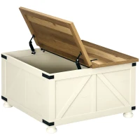 HOMCOM Farmhouse Coffee Table with Storage, Large Square Coffee Table for Living Room Furniture, Wooden Center Table(m-1)
